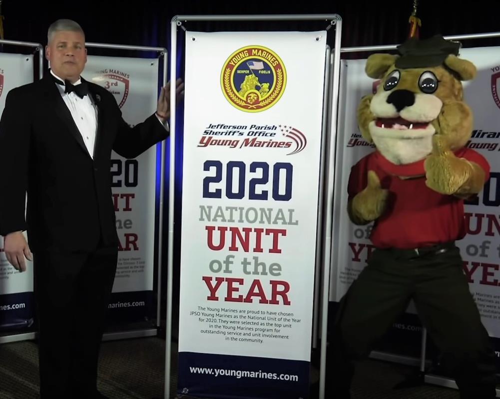 Bill Davis and Chester annoucning the 2020 National Unit of the Year - JPSO Young Marines