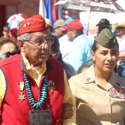 Navajo Code Talker from WWII with youth member of the Young Marines